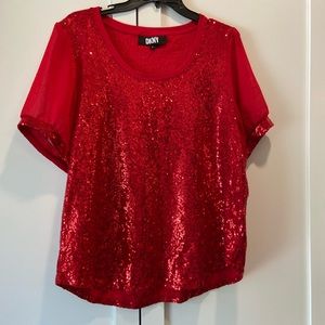 DKNY XL red sequin top